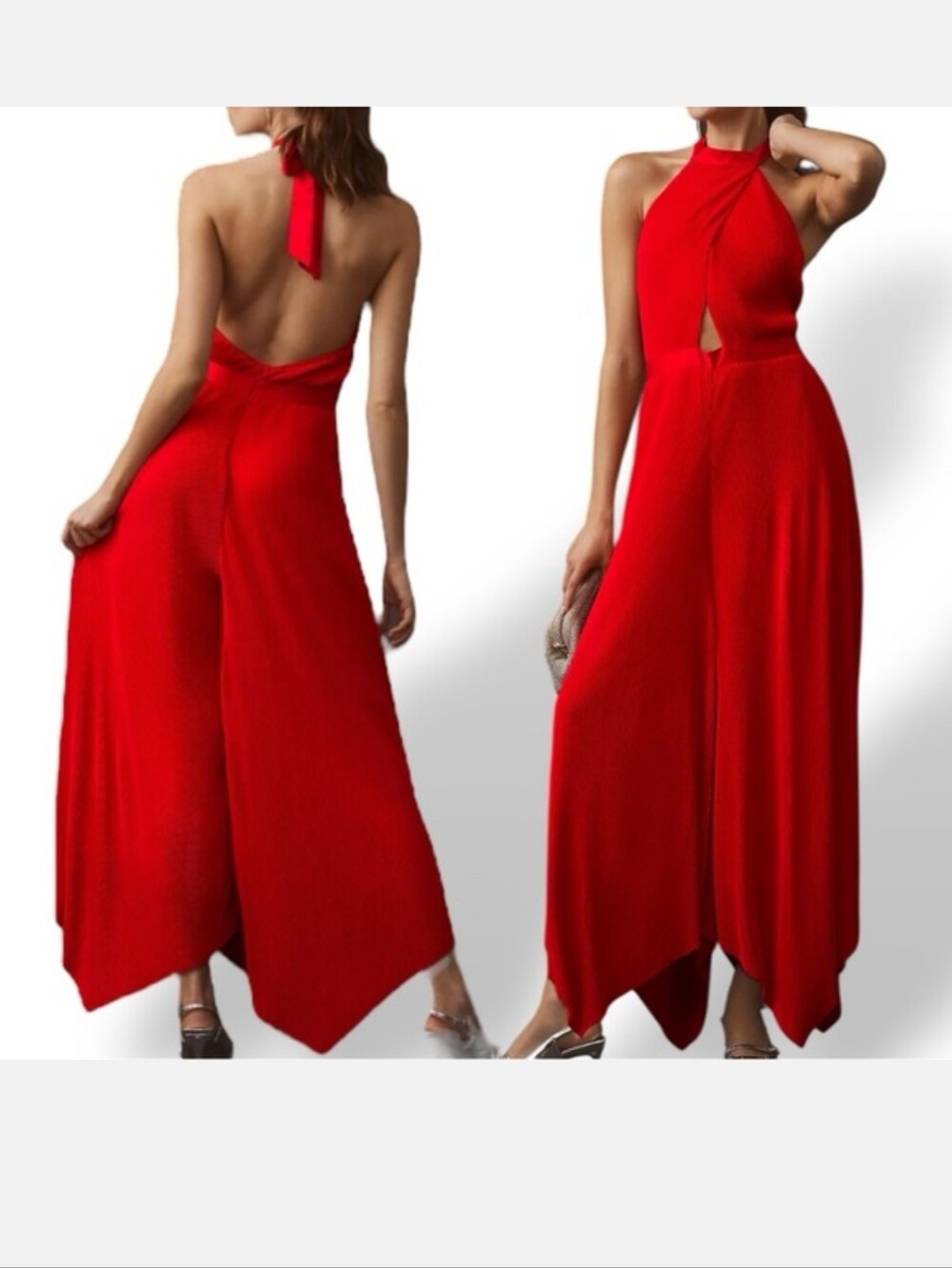 NWOT ANTHROPOLOGIE 14 Plisse Halter Jumpsuit